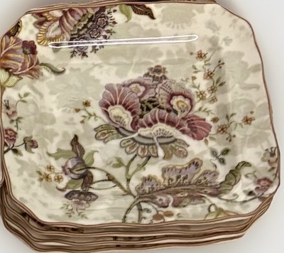 222 Fifth Gabrielle Square 6  Appetizer /Snack Plates Set Of 4 Paisley Floral
