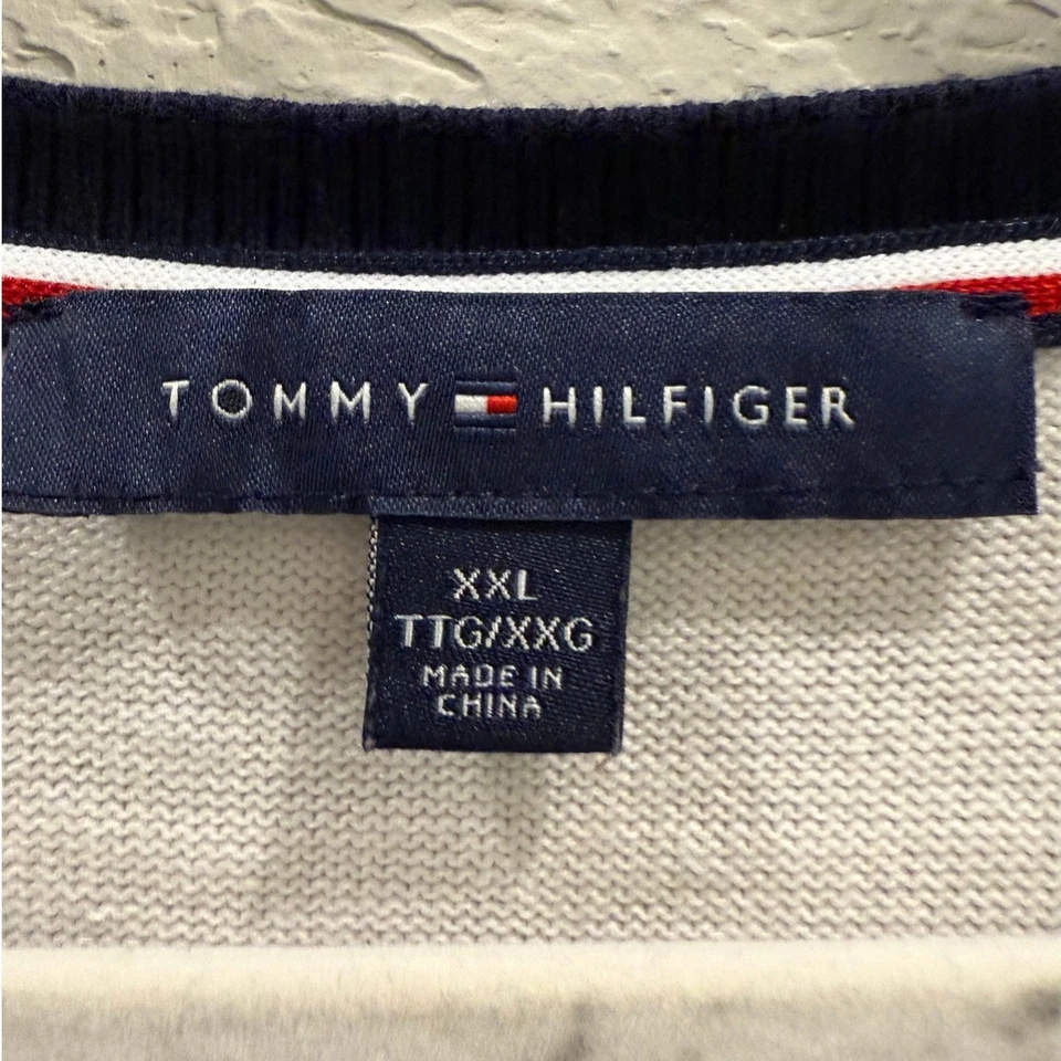 Suéter Tommy Hilfiger Talla XXL 2XL Blanco Cuello en V Mezcla de Algodón Rayas Foto 4 de 4