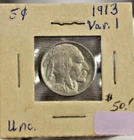 1913 Type 1 US Buffalo Nickel Nice Unc