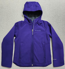 Columbia Jacket Youth Purple Omni-Wind Block Hooded Softshell Fleece Lined S