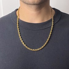 55cm 5mm Gold Plated 18ct Twisted Rope Chain Necklace Men Jewelry Waterproof
