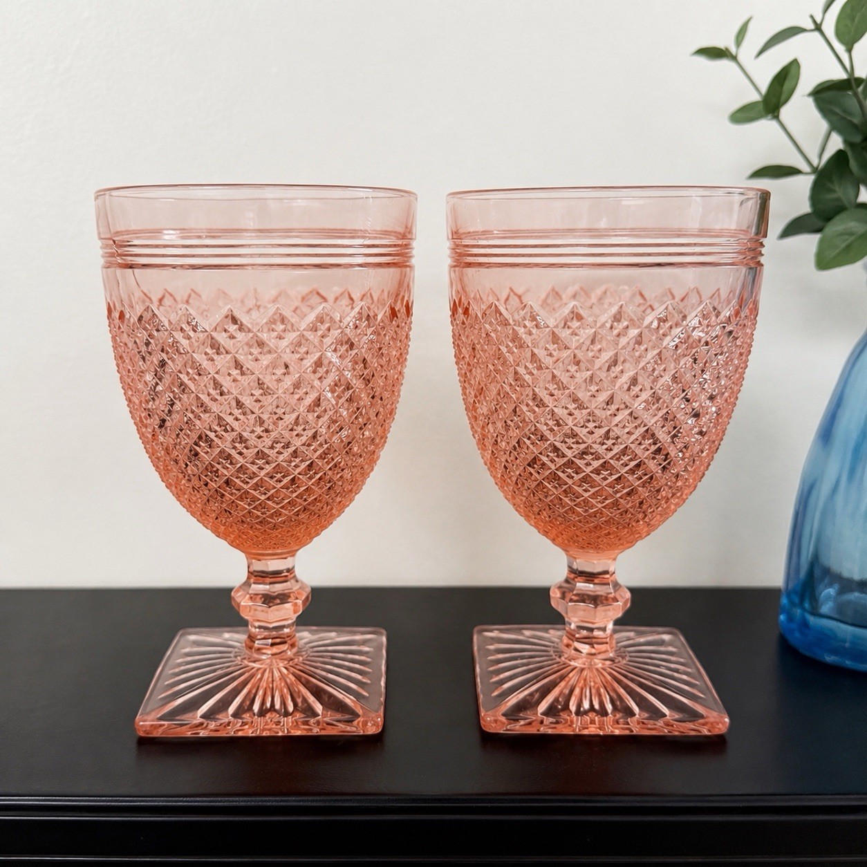 Anchor Hocking Pink Miss America Depression Glass Water Goblets, Set of 2
