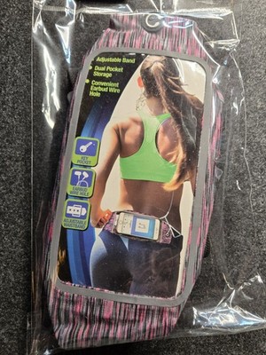 Active WaistBand Adjustable Running Belt 2-Pocket Phone, Buckle Pink/Black
