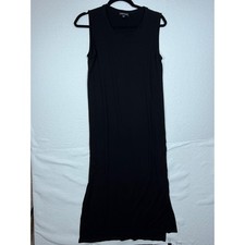 EILEEN FISHER Black Sleeveless Midi Dress Size S/P Made in USA Viscose Spandex