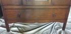 ANTIQUE EXCELZALL ARTS CRAFTS OAK WARDROBE ARMOIRE W/ MIRROR CARVED INLAY BIRDS — photo 4