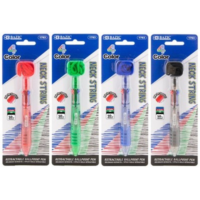 BAZIC 4-Color Neck Pen w/ Cushion Grip, pack of 24