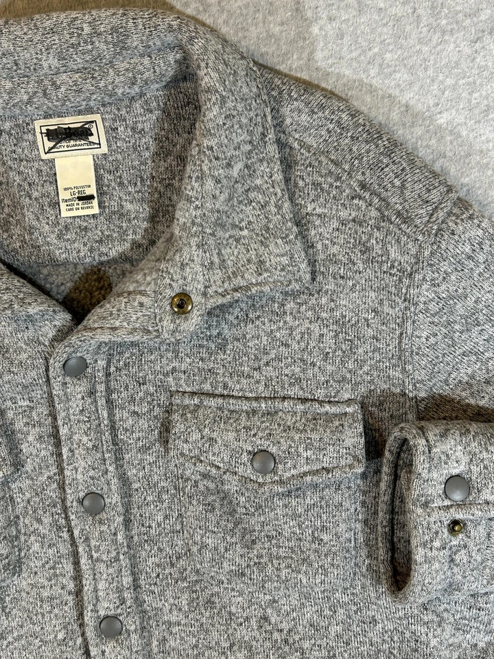 Camisa LL Bean Para Hombres Grande Gris Botón Tejido Polar Sobrecamisa a Presión Cazadora Ropa de Trabajo Foto 3 de 4