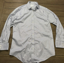 T.M. Lewin Mens Regular Fit Dress Shirt 17 / 36 Blue Cotton Geometric Print