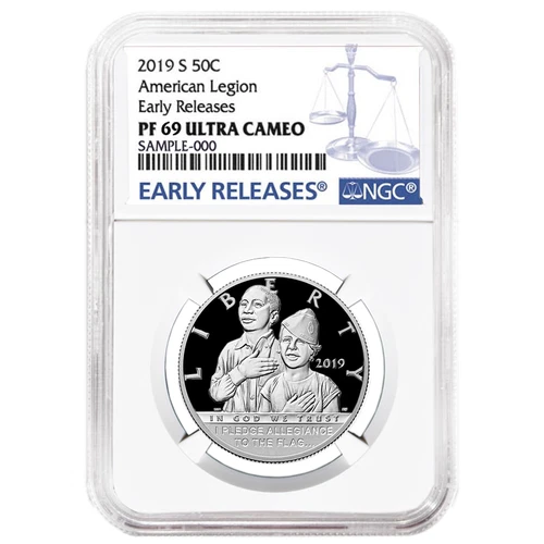 2019-S Proof 50c American Legion 100th Ann Half Dollar NGC PF69UC Blue ER Label