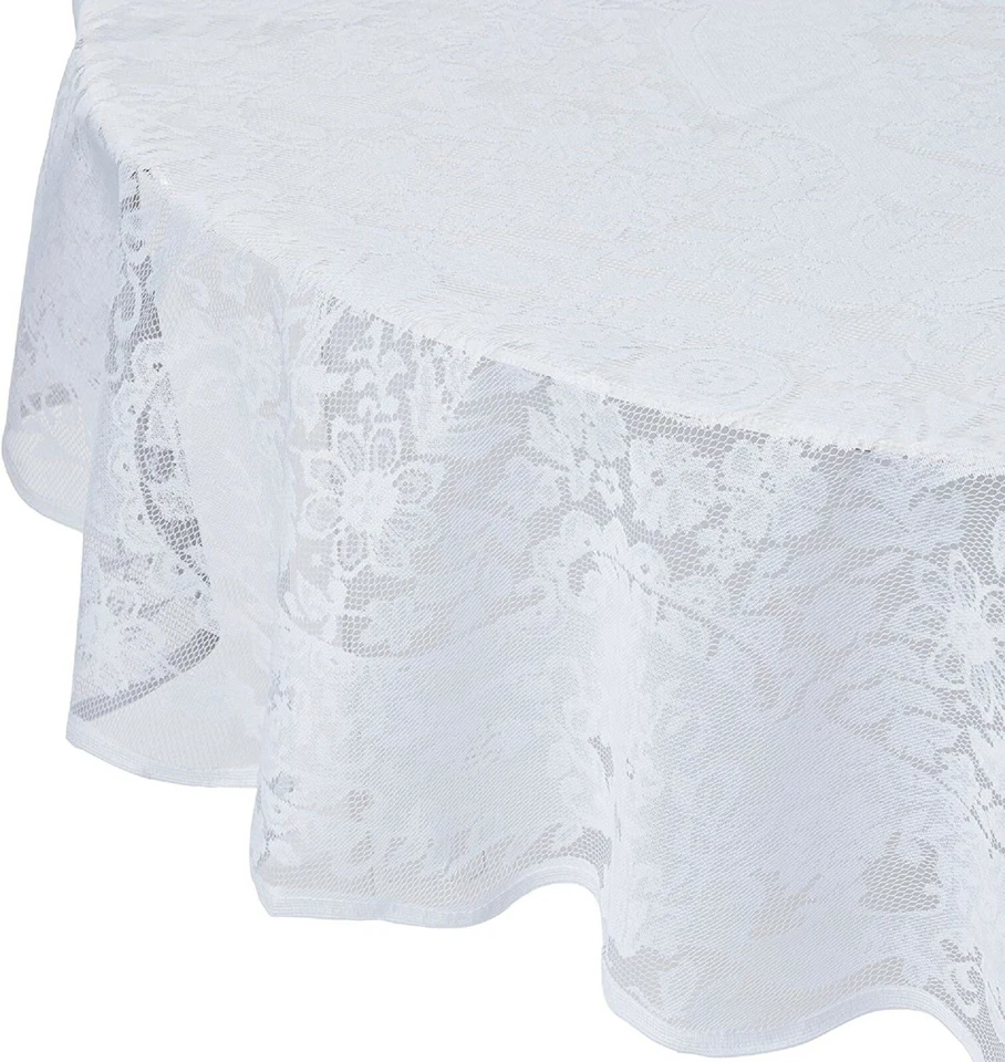 Toalha de mesa de renda redonda de 60 polegadas com design floral. 2 cores - Branco e cru/bege - Imagem 4 de 4