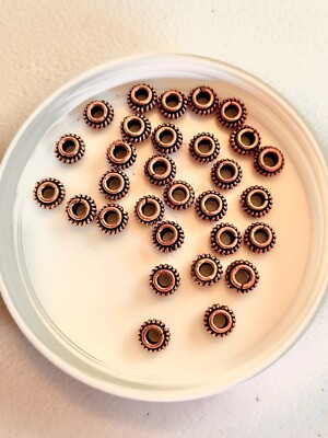 7x4mm Antique Copper Plated Rondelle Beads Rope Detail 30 Pieces