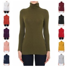 WOMEN Turtle Neck LONG SLEEVE TOP SOFT COTTON STRETCH T SHIRT Reg Plus S-3XL