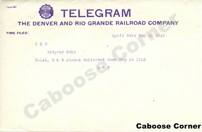 RGS Rio Grande Southern Telegram Ophir Colorado 23.09.1916