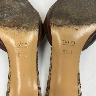 Vintage Gucci Tom Ford Monogram Cut Out Kitten Heels Mules Women's