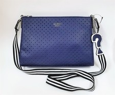 GUESS WONDERFUL NAVY BLUE PVC,BLACK&WHITE STRIPE STRAP,PERFORATED,CROSSBODY,BAG