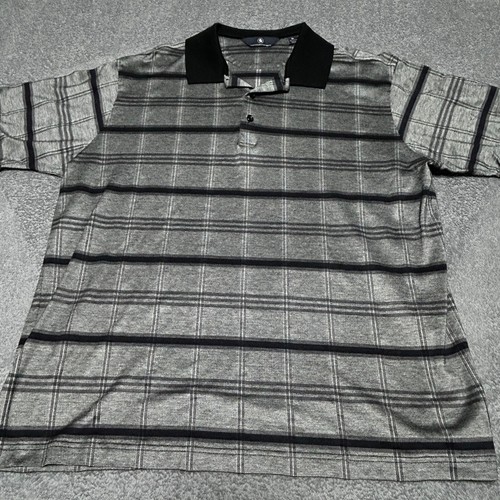 Hart Schaffner Marx Men's Polo Shirt Gray Plaid XL 100% Cotton Short Sleeve