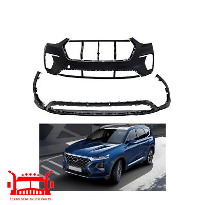 2PCS Front Lower Upper Bumper Cover Fascia For 2017-2019 Hyundai Santa Fe XL