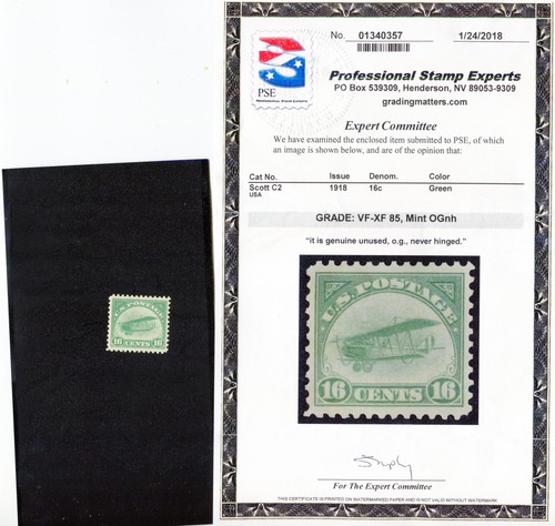 US Scott #C2 Mint NH VF-XF 85 Airmail Stamp with PSE SMQ160