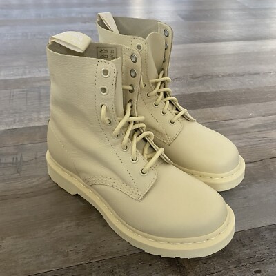 Dr Martens Pascal US Women Toile Cream Lemon Leather 8eye Combat Boots 