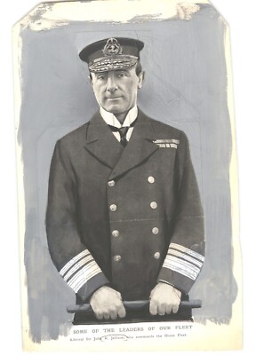 WWI English ROYAL NAVY ADMIRAL John Jellicoe PAINTED Press Photo 1910s