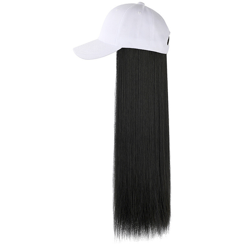 Women Baseball Cap Hat with Synthetic Hair Long Straight Full Wig Party