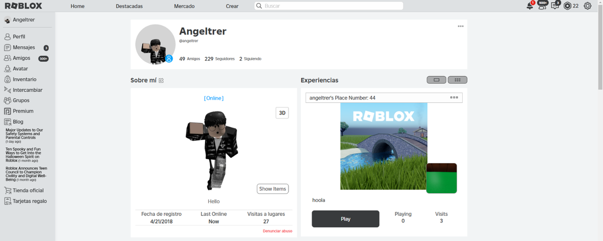 Roblox Account with Username Angeltrer, it has some robux