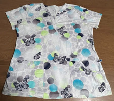 Nurse Mate Womens Medium Scrub Top Butterfly Polka Dot V-Neck Multicolor Uniform
