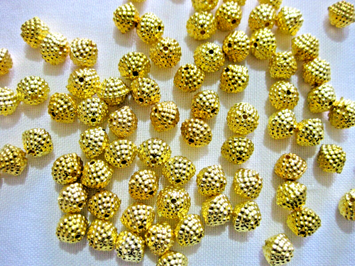50 Acryl-Perlen mit Struktur ca.10mm gold zum Basteln Doppelkegel/Bicone A8.2E - Bild 2 von 2