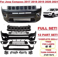 Front Bumper Set For Jeep Compass 2017 2018 2019 2020 2021 Upper Lower Grill Fog