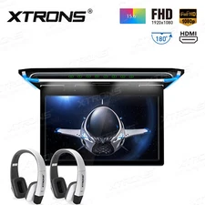 15.6" 1080P Car Roof  Overhead Flip Down Monitor Game HDMI USB 2Pcs IR Headphone