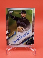 Eddy Alvarez 2021 Topps Chrome RC #RA-EA On Card Auto Miami Marlins Rookie