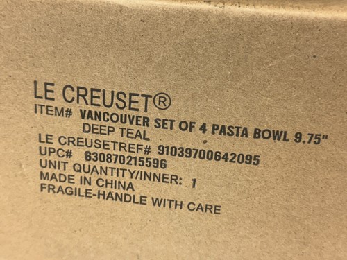 Le Creuset Stoneware Set of 4, 9.75 inch Vancouver Pasta Bowls Deep Teal NEW - Picture 7 of 8