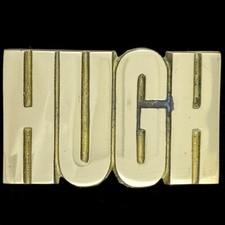Hugh Hughes Hugo Name Cowboy Hippie Western Brass 1970s NOS Vintage Belt Buckle