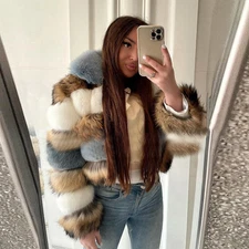 Winter Colorful Real Fox Fur Short Jackets Women Natural Fur Coats Girl Overcoat