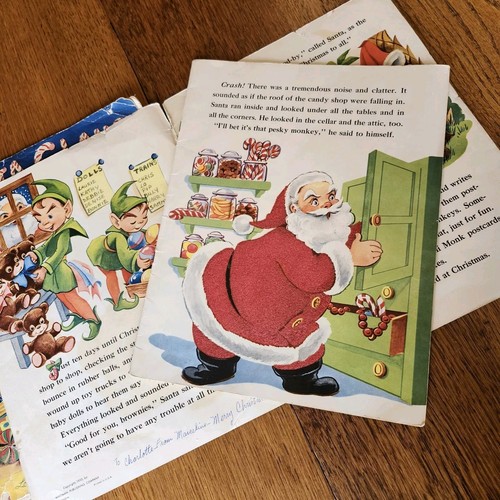 2 Vtg 1950's Fuzzy Wuzzy Picture Story Book Santa Claus Kitten Monkey Christmas - 第 15/21 張圖片