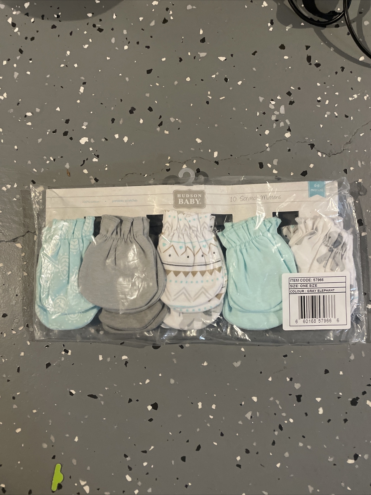 Hudson Baby Infant Cotton Scratch Mittens 10pk Gray Elephant One Size Boy Girl
