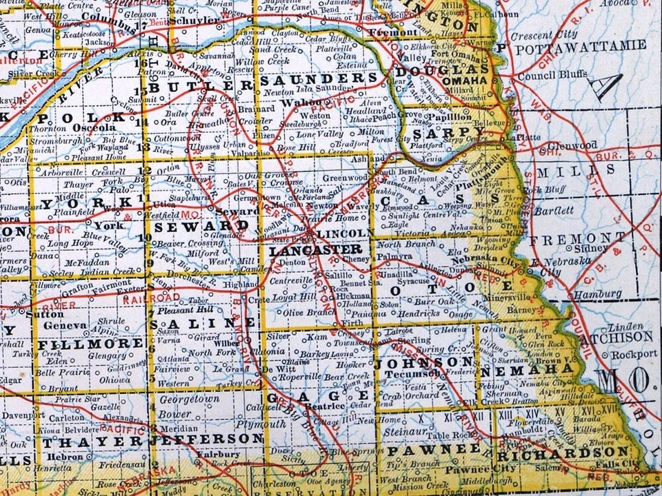 1881 McNally Railroad Map Nebraska Omaha Lincoln North Platte Dakota Sioux City - Image 2 of 4