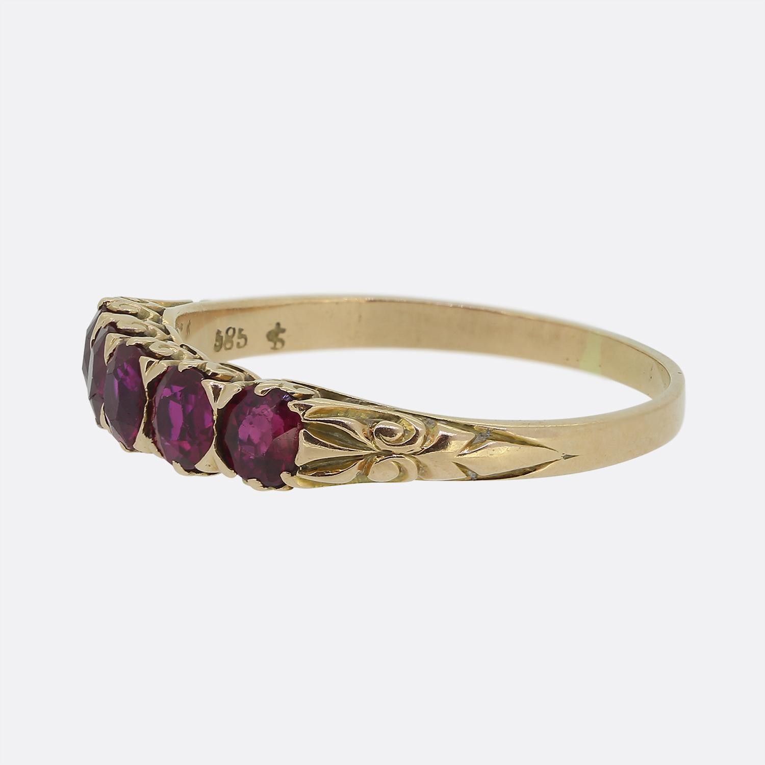 Victorian Five-Stone Ruby Ring - image 2