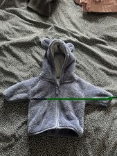 Next Blue Fleece Hooded Baby Jacket Bear Ears Zip Unisex 0-3 Months