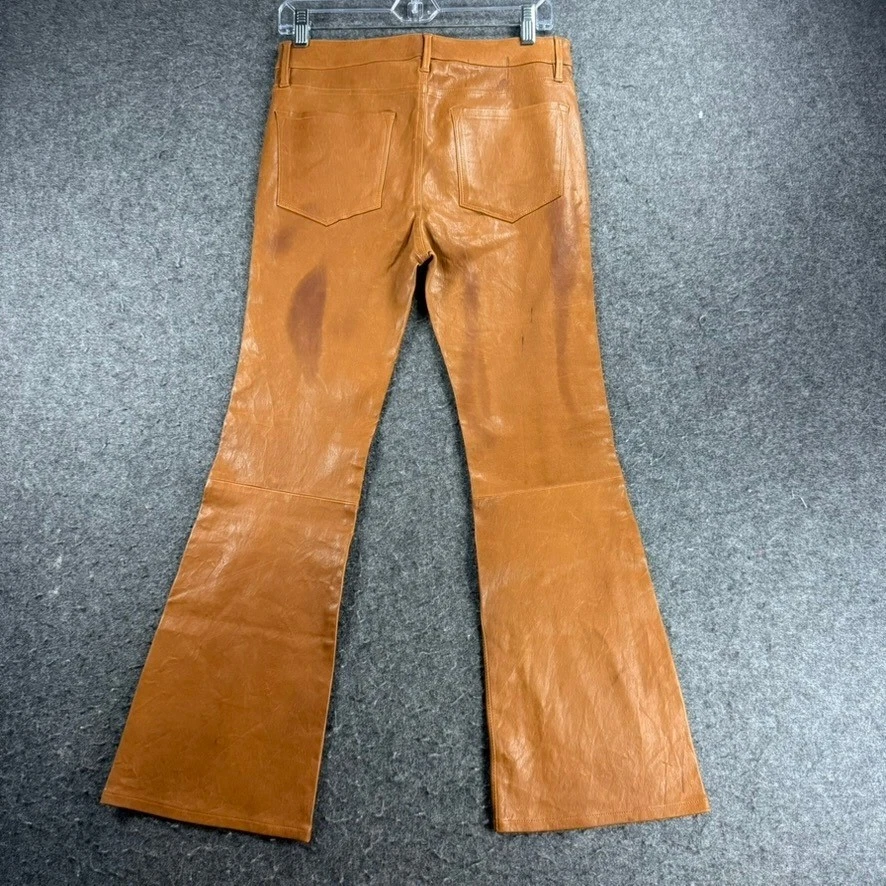 Pantalones acampanados de cuero de cordero tabaco mini bota Le Crop para mujer talla 28 Foto 4 de 4