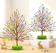 Easter Decorations 2 Pack Easter Tree with 14 Pastel Eggs Ornaments and Floral B