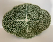 Vintage Bordallo Pinheiro Cabbage Green 8” Oval Pickle Dish Majolica Portugal