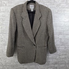 Jacqueline Ferrar Vintage Houndstooth Blazer Jacket Wool Blend Women's Size 12