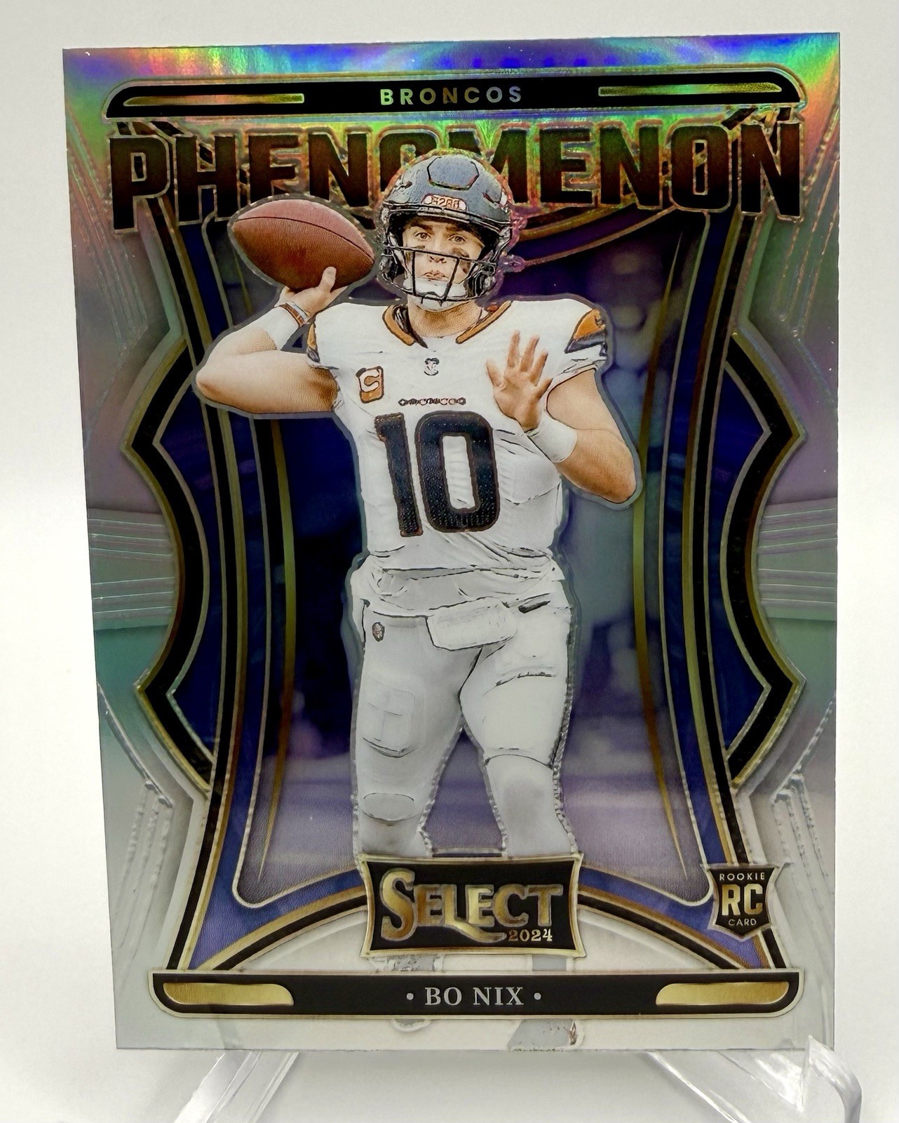 2024 Panini Select Bo Nix Silver Prizm Phenomenon Denver Broncos #4 RC Rookie