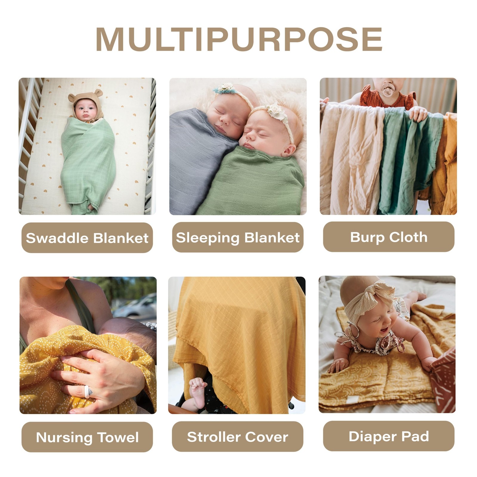 Moonkie Muslin Swaddle Blankets with Pacifier Clip, Soft Baby Blankets for Bo...