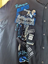 Lansky Bros. Memphis Men's Black 2XL Silk Blend Button Shirt Embroidered Stiched