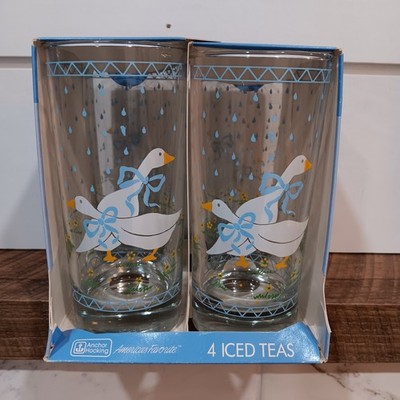 NOS Country Goose Ice Tea Glasses 1987 VTG Set Of 4 Anchor Hocking Farm Country