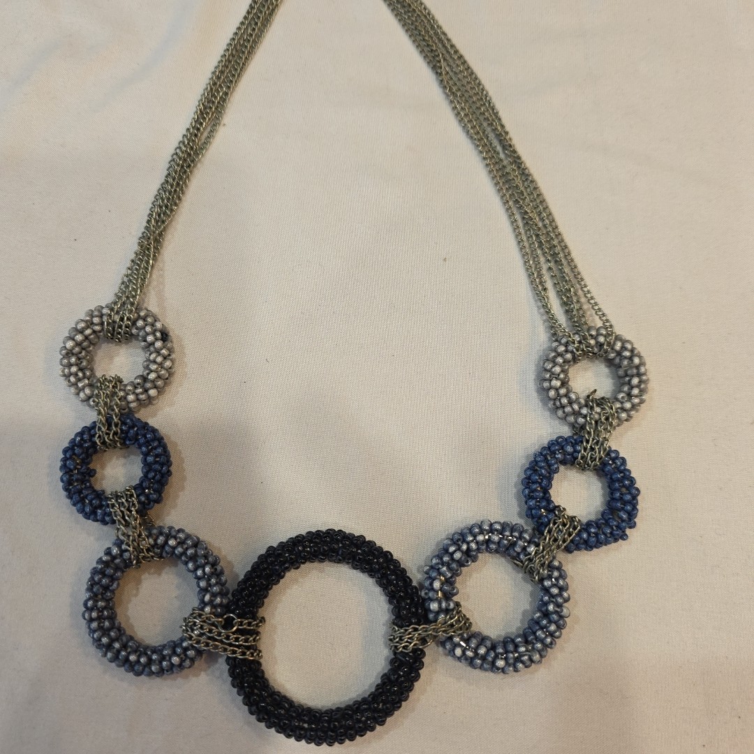 Chunky Loop Statement Necklace Black, Blue & Grey… - image 4