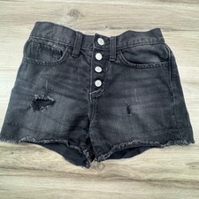 Old Navy Girls Black Distressed Denim Shorts Button Fly Size 10-12 no size tag