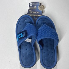 Isotoner Signature Memory Foam Blue Terry Thong Slippers Women Medium 7.5-8 NEW